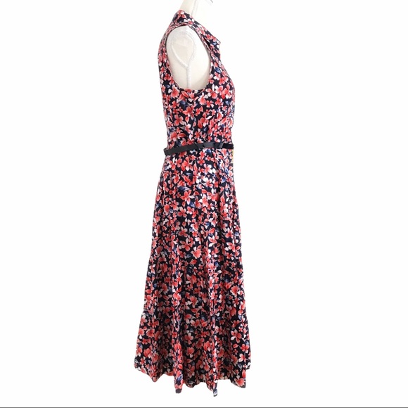 TOMMY HILFIGER NAVY CORAL FLORAL SLEEVELESS SHIRT BELTED FIT & FLARE MIDI - 10 - Picture 2 of 12
